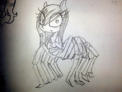 Size: 1218x914 | Tagged: safe, artist:burnoid096, oc, oc only, drider, monster pony, original species, spider, spiderpony, monochrome, solo, traditional art