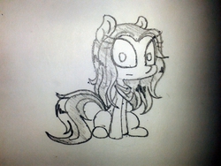 Size: 1284x963 | Tagged: safe, artist:burnoid096, oc, oc only, oc:scarlett, pony, monochrome, sitting, solo, traditional art