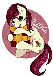 Size: 1503x2163 | Tagged: safe, artist:shadowh00f, roseluck, g4, commissioner:doom9454, female, fluffy, happy, present, solo