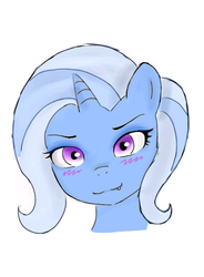 Size: 500x681 | Tagged: safe, artist:burk-kor, trixie, pony, unicorn, g4, blushing, fangs, female, mare, portrait, solo