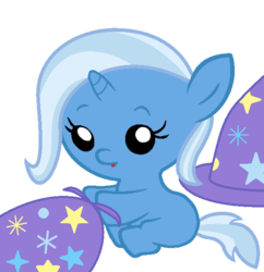 Size: 594x614 | Tagged: safe, artist:beavernator, trixie, pony, g4, baby, baby pony, baby trixie, cape, clothes, cute, diatrixes, female, foal, hat, simple background, sitting, smiling, solo, trixie's cape, trixie's hat, white background
