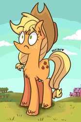 Size: 370x555 | Tagged: safe, artist:zefidu, applejack, g4, female, solo