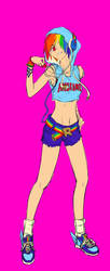 Size: 2031x4958 | Tagged: safe, artist:yuzhou, rainbow dash, human, g4, belly button, clothes, daisy dukes, female, headphones, humanized, midriff, pixiv, solo