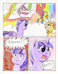 Size: 787x1015 | Tagged: safe, artist:the1king, applejack, pinkie pie, twilight sparkle, alicorn, pony, comic:fluttershy and the rainbow factory, fanfic:rainbow factory, g4, comic, female, mare, parody, roald dahl, traditional art, twilight sparkle (alicorn), willy wonka and the chocolate factory