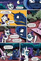 Size: 3000x4500 | Tagged: safe, artist:lovelyneckbeard, princess luna, rarity, g4, angry, cake, camping trip, camping trip: comic, comic, fight, i can't believe it's not idw, missing accessory, tent, voice actor joke