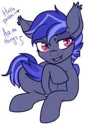 Size: 352x497 | Tagged: safe, artist:lulubell, oc, oc only, oc:night watch, bat pony, pony, ask night watch, ask, simple background, solo, transparent background