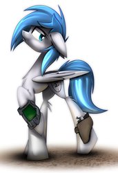 Size: 739x1080 | Tagged: safe, artist:ralek, oc, oc only, oc:sapphire sights, fallout equestria, gun, pipbuck, solo