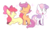 Size: 267x160 | Tagged: safe, artist:milkii-ways, apple bloom, scootaloo, sweetie belle, earth pony, pegasus, pony, unicorn, g4, bow, cutie mark crusaders, female, filly, hair bow, horn, one eye closed, open mouth, pixel art, simple background, smiling, sparkles, white background, wings, wink