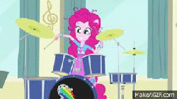 Size: 320x180 | Tagged: safe, screencap, pinkie pie, human, equestria girls, g4, my little pony equestria girls: rainbow rocks, pinkie on the one, animated, drums, female, gif, makeagif.com, musical instrument, ponied up, solo