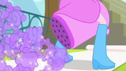 Size: 1440x810 | Tagged: safe, screencap, pinkie pie, equestria girls, g4, my little pony equestria girls: rainbow rocks, pinkie on the one, banner, boots, clothes, female, glitter, high heel boots, out of context, skirt, solo