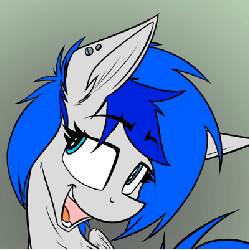Size: 400x401 | Tagged: safe, artist:ralek, oc, oc only, oc:sapphire sights, pegasus, pony, animated, bedroom eyes, bust, ear fluff, ear piercing, eyebrow wiggle, eyebrows, female, gif, gradient background, implying, looking at you, mare, open mouth, piercing, portrait, raised eyebrow, smiling, solo