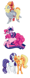 Size: 556x1401 | Tagged: safe, artist:burgerlicious, applejack, big macintosh, derpy hooves, pinkie pie, rarity, twilight sparkle, pegasus, pony, g4, female, kissing, lesbian, male, mare, ship:derpymac, ship:rarijack, ship:twinkie, shipping, straight