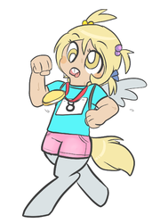 Size: 441x611 | Tagged: safe, artist:mt, oc, oc only, oc:dingaling, satyr, medal, offspring, parent:derpy hooves, running, solo
