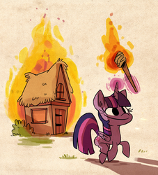 Size: 500x551 | Tagged: dead source, safe, artist:herny, twilight sparkle, alicorn, pony, g4, arson, female, fire, magic, mare, pyromaniac, smiling, solo, some mares just want to watch the world burn, telekinesis, torch, trotting, twilight sparkle (alicorn)