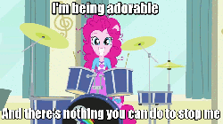 Size: 960x540 | Tagged: safe, screencap, pinkie pie, equestria girls, pinkie on the one, rainbow rocks, and nopony can stop me, animated, ba dum tss, cute, diapinkes, drum kit, drums, female, image macro, meme, musical instrument, ponied up, rimshot, solo