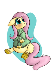 Size: 826x1169 | Tagged: safe, artist:darkhestur, fluttershy, pegasus, pony, g4, bottomless, chubby, clothes, fat, fattershy, female, partial nudity, solo, sweater, sweatershy, underhoof