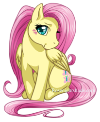 Size: 500x606 | Tagged: safe, artist:rosenightshade, fluttershy, pegasus, pony, g4, female, looking at you, mare, simple background, sitting, smiling, solo, transparent background