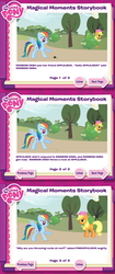 Size: 625x1493 | Tagged: safe, applejack, rainbow dash, earth pony, pegasus, pony, g4, bush, duo, duo female, female, magical moments storybook, pineapplejack, rainbow douche, rock