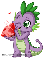 Size: 523x700 | Tagged: safe, artist:rosenightshade, spike, dragon, g4, baby, baby dragon, cute, gem, heart, male, one eye closed, one eye open, signature, simple background, solo, spikabetes, transparent background, watermark