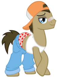 Size: 4100x5500 | Tagged: safe, artist:sofunnyguy, doctor whooves, time turner, earth pony, pony, g4, testing testing 1-2-3, absurd resolution, bandaid, bandaid on nose, boxers, clothes, hat, heart, heart print underwear, looking at you, male, pants, rap, rapper, solo, stallion, t-shirt, tank top, underwear