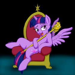 Size: 800x800 | Tagged: safe, artist:snapai, twilight sparkle, alicorn, pony, g4, bedroom eyes, female, mare, solo, throne, twilight scepter, twilight sparkle (alicorn)