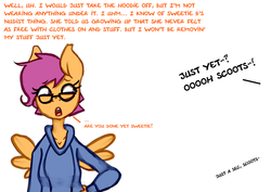 Size: 1280x907 | Tagged: safe, artist:somescrub, scootaloo, sweetie belle, anthro, ask nudist sweetie belle, g4, female, glasses, solo, tumblr