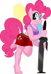 Size: 3503x5124 | Tagged: safe, artist:gray-gold, pinkie pie, earth pony, anthro, plantigrade anthro, g4, barefoot, feet, female, solo, sword
