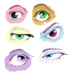 Size: 1024x1100 | Tagged: safe, artist:cuttledreams, applejack, fluttershy, pinkie pie, rainbow dash, rarity, twilight sparkle, g4, art study, close-up, eyes, facial expressions, mane six, sketch dump