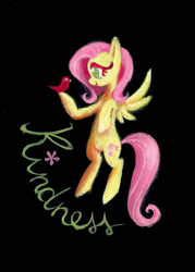 Size: 931x1303 | Tagged: safe, artist:winderly, fluttershy, bird, pony, g4, bipedal, female, solo, traditional art