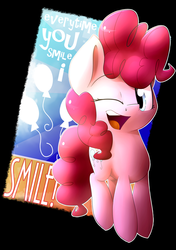 Size: 1200x1700 | Tagged: safe, artist:shinodage, pinkie pie, g4, female, smiling, solo, wink