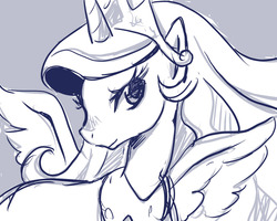 Size: 1280x1024 | Tagged: safe, artist:rao, princess celestia, g4, female, monochrome, simple background, solo