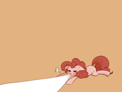 Size: 1024x768 | Tagged: safe, artist:うめぐる, pinkie pie, g4, female, fourth wall, mouth hold, solo