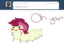 Size: 750x640 | Tagged: safe, roseluck, caterpillar, g4, ask, blushing, female, rosereplies, solo, species swap, tumblr