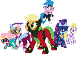 Size: 3000x2500 | Tagged: dead source, safe, artist:green-viper, applejack (g1), fili-second, firefly, mistress marevelous, posey, radiance, saddle rager, sparkler (g1), surprise, twilight, zapp, pony, g1, g4, g1 six, g1 to g4, generation leap, high res, masked matter-horn costume, power ponies, simple background, transparent background, vector