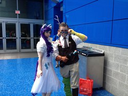 Size: 1024x768 | Tagged: artist needed, safe, artist:gingerbaribuu, rarity, human, g4, 2014, convention, cosplay, fan expo vancouver, fanexpo, irl, irl human, necktie, photo, sunglasses, umbrella