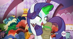 Size: 1279x692 | Tagged: safe, edit, edited screencap, screencap, rarity, g4, inspiration manifestation, alicorn amulet, corrupted, female, hub logo, inspirarity, possessed, solo, that was fast, xk-class end-of-the-world scenario
