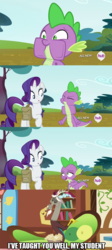 Size: 637x1416 | Tagged: safe, screencap, discord, rarity, spike, g4, inspiration manifestation, keep calm and flutter on, bibliovore, pica