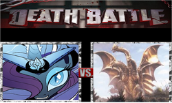 Size: 902x546 | Tagged: safe, idw, nightmare rarity, kaiju, g4, death battle, exploitable meme, eyeshadow, godzilla (series), grand king ghidorah, king ghidorah, meme, rebirth of mothra, toho