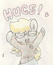 Size: 643x788 | Tagged: safe, artist:slightlyshade, derpy hooves, pegasus, pony, g4, clothes, eyes closed, female, glasses, mare, solo, traditional art