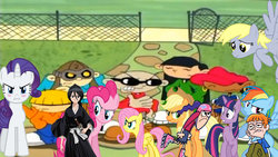 Size: 1024x576 | Tagged: safe, applejack, derpy hooves, fluttershy, pinkie pie, rainbow dash, rarity, twilight sparkle, pegasus, pony, g4, abigail lincoln, bleach (manga), crossover, female, hogarth pennywhistle gilligan jr, kids next door, kuchiki rukia, kuki sanban, mane six, mare, maurecia, nigel uno, numbuh 1, numbuh 2, numbuh 3, numbuh 4, numbuh 5, todd, wallabee beatles, wayside