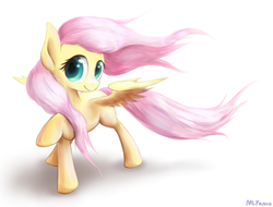 Size: 1500x1141 | Tagged: safe, artist:mlpanon, fluttershy, g4, cute, female, looking at you, raised hoof, shyabetes, simple background, solo, spread wings, white background, windswept mane