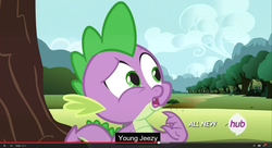 Size: 1600x870 | Tagged: safe, screencap, spike, dragon, g4, inspiration manifestation, my little pony: friendship is magic, hub logo, male, meme, solo, young jeezy, youtube caption