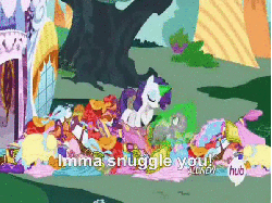 Size: 598x448 | Tagged: safe, edit, edited screencap, screencap, rarity, spike, g4, inspiration manifestation, season 4, animated, caption, corrupted, female, hub logo, imma snuggle you, imminent rape, imminent snuggles, inspirarity, magic, male, possessed, ship:sparity, shipping, spikelove, straight, this will end in jail time, this will end in tears and/or death