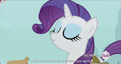 Size: 1440x763 | Tagged: safe, screencap, rarity, pony, unicorn, g4, inspiration manifestation, all new, female, hub logo, mare, meme, smugity, solo, spam, text, youtube caption