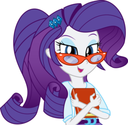 Size: 7708x7557 | Tagged: safe, artist:diamondsword11, rarity, equestria girls, g4, absurd resolution, alternate hairstyle, book, female, glasses, nerd pony, ponytail, rarity's glasses, simple background, smiling, solo, transparent background, vector