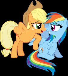 Size: 847x943 | Tagged: safe, artist:daydreamsyndrom, applejack, rainbow dash, earth pony, pegasus, pony, g4, black background, female, lesbian, mare, ship:appledash, shipping, simple background, vector