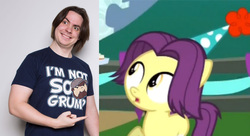 Size: 568x310 | Tagged: safe, banana peel (g4), g4, inspiration manifestation, 5-year-old, arin hanson, comparison, egofilly, egoraptor, foal, game grumps, hat, open mouth, party hat, pointing, smiling