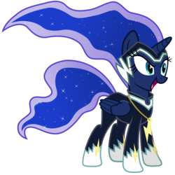 Size: 6000x6000 | Tagged: safe, artist:magister39, princess luna, zapp, alicorn, pony, g4, absurd resolution, clothes, costume, female, mare, power ponies, simple background, solo, transparent background, vector