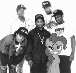 Size: 292x282 | Tagged: source needed, useless source url, safe, pinkie pie, g4, dj yella, dr. dre, eazy-e, gangsta, grayscale, hip hop, ice cube (rapper), mc ren, monochrome, nwa, rap