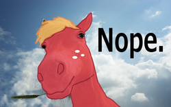 Size: 1920x1200 | Tagged: safe, edit, big macintosh, earth pony, horse, pony, g4, cloud, fluffy, freckles, hoers, irl, irl horse, male, nope, photo, reaction image, recolor, recolored hoers, sky, solo, stallion, straw in mouth, whiskers